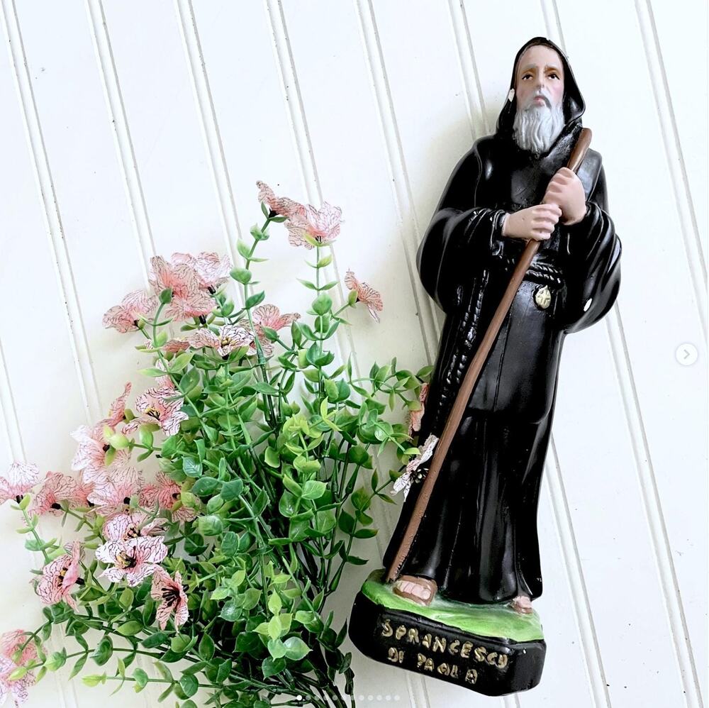 Vintage Chippy Chalk Religious Statue St Francesco di Paola Patron Saint Sailors